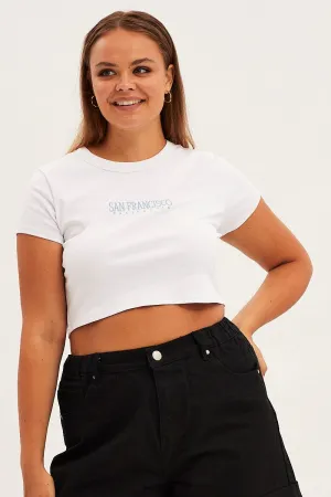 White Crop T-shirt Short Sleeve Crew Neck Breezy Comfort
