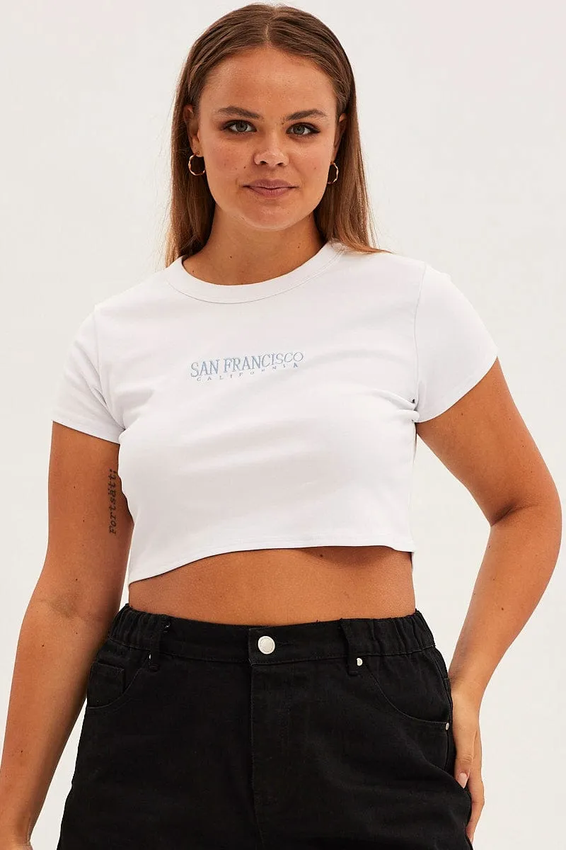 Effortless Layer Street Trend Look White Crop T-shirt Short Sleeve Crew Neck