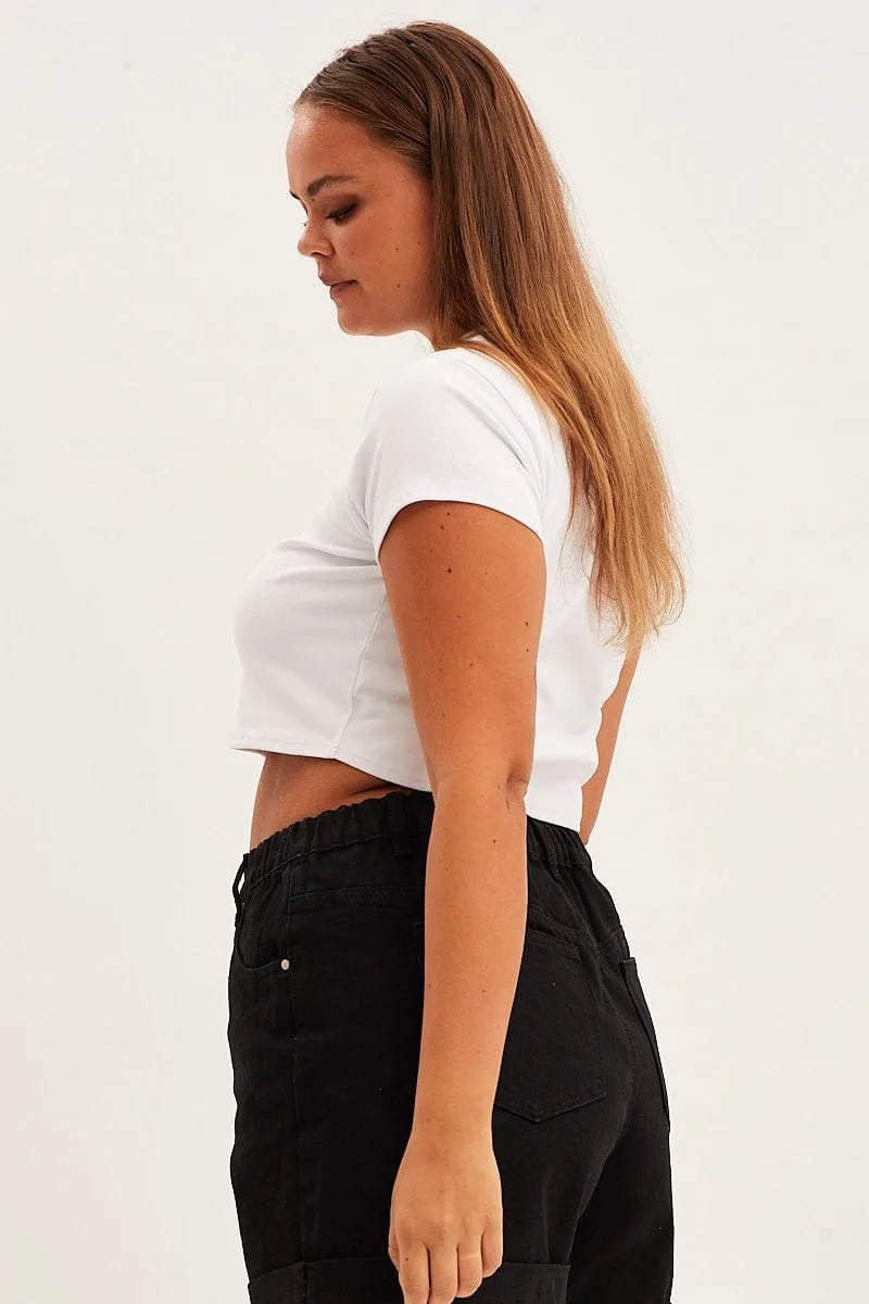 White Crop T-shirt Short Sleeve Crew Neck Comfortable Fit Wear Light Style