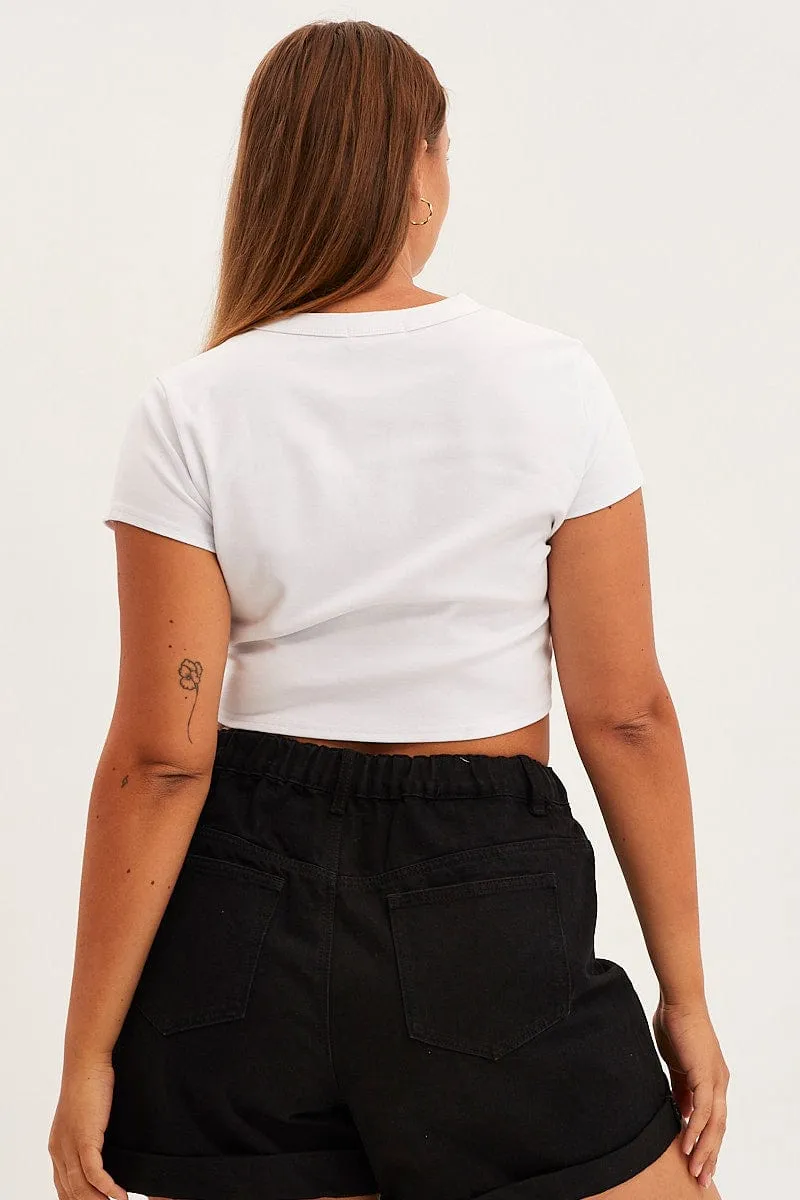 White Crop T-shirt Short Sleeve Crew Neck Versatile Fashion