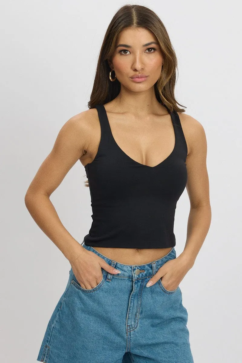 Black Tank Top V Neck Supersoft EcoFriendlyMaterial Airflow Mesh Panels