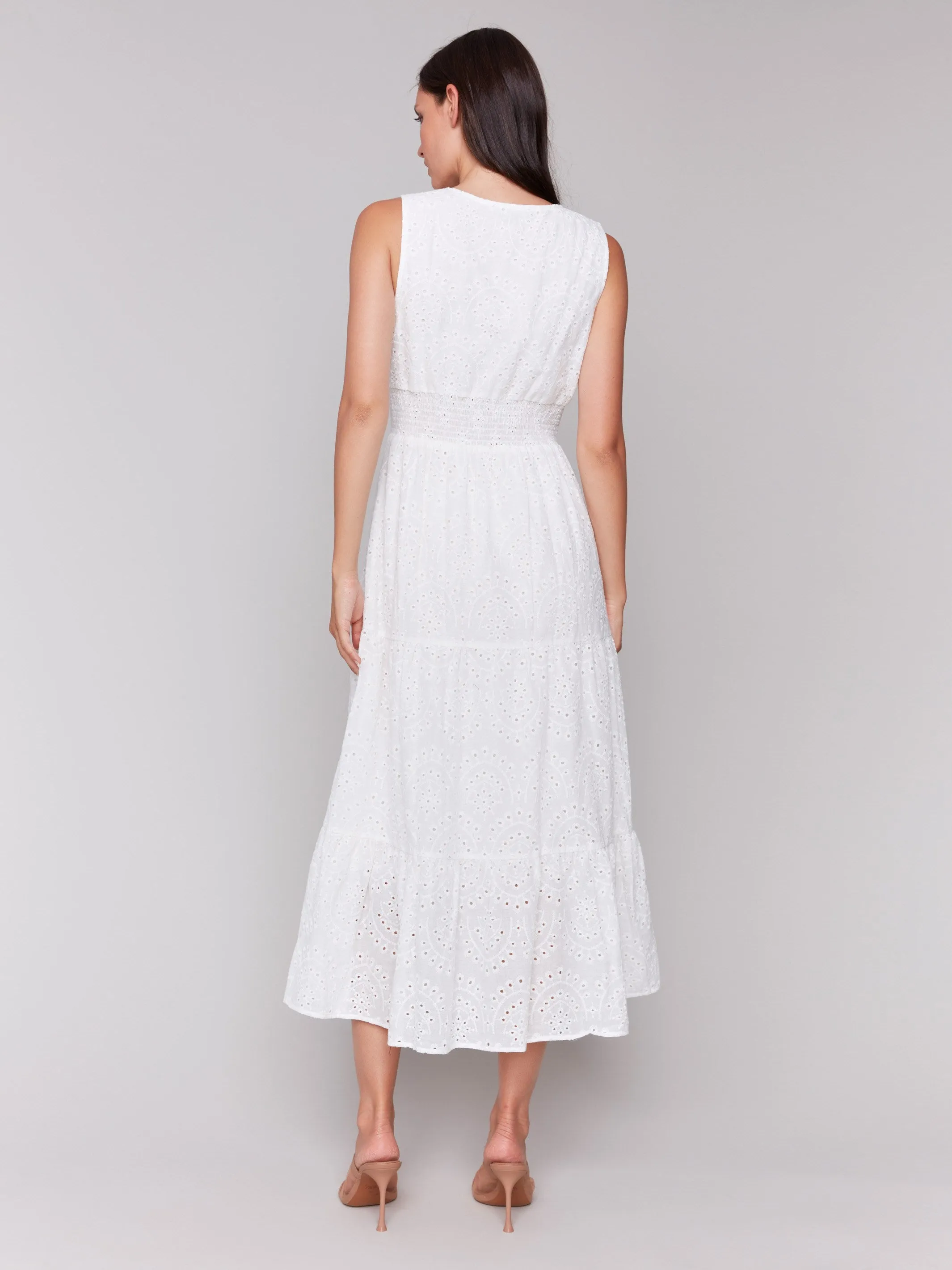 Dance Flow Long Sleeveless Cotton Eyelet Dress - White