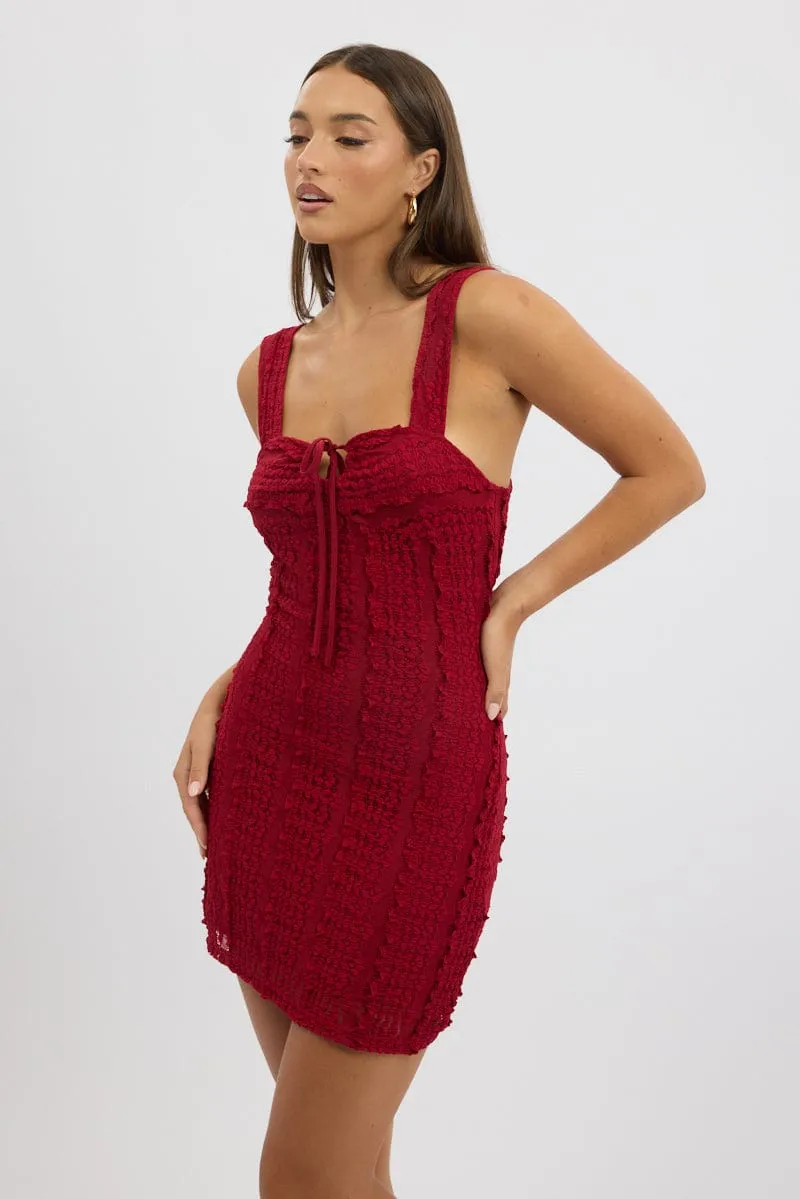 Comfortable Wear Relaxed Wear Red Bodycon Dress Lace Mini