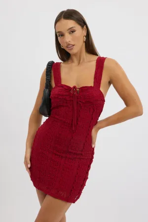 Linen Soul Street Fashion Red Bodycon Dress Lace Mini