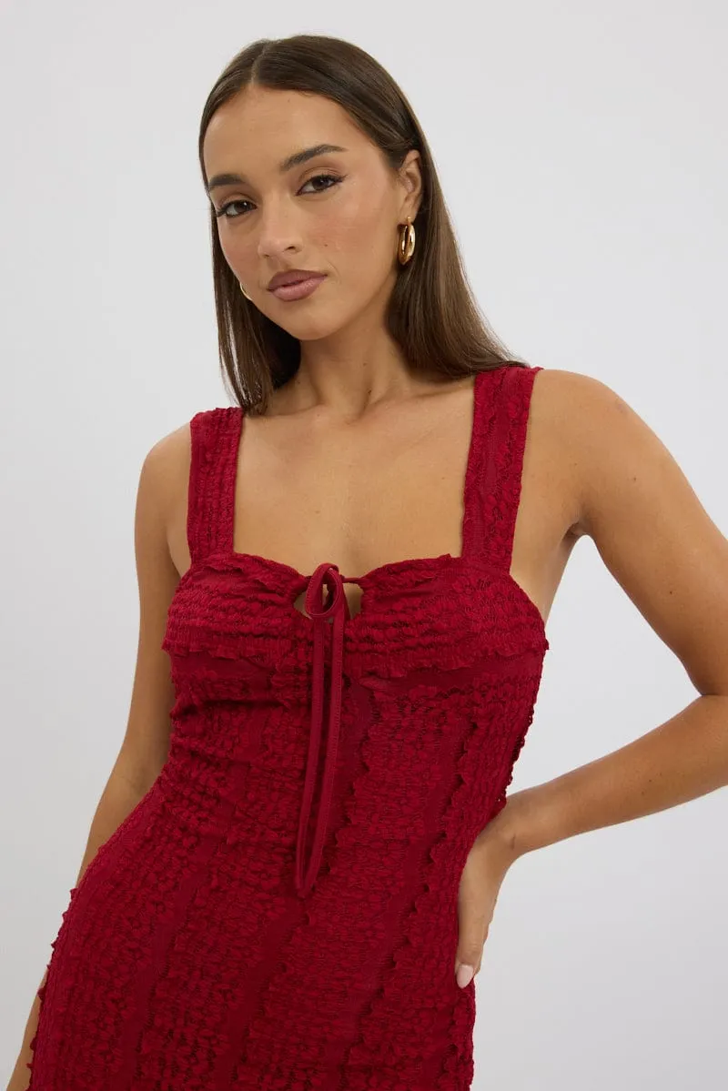 LightweightKnit Red Bodycon Dress Lace Mini