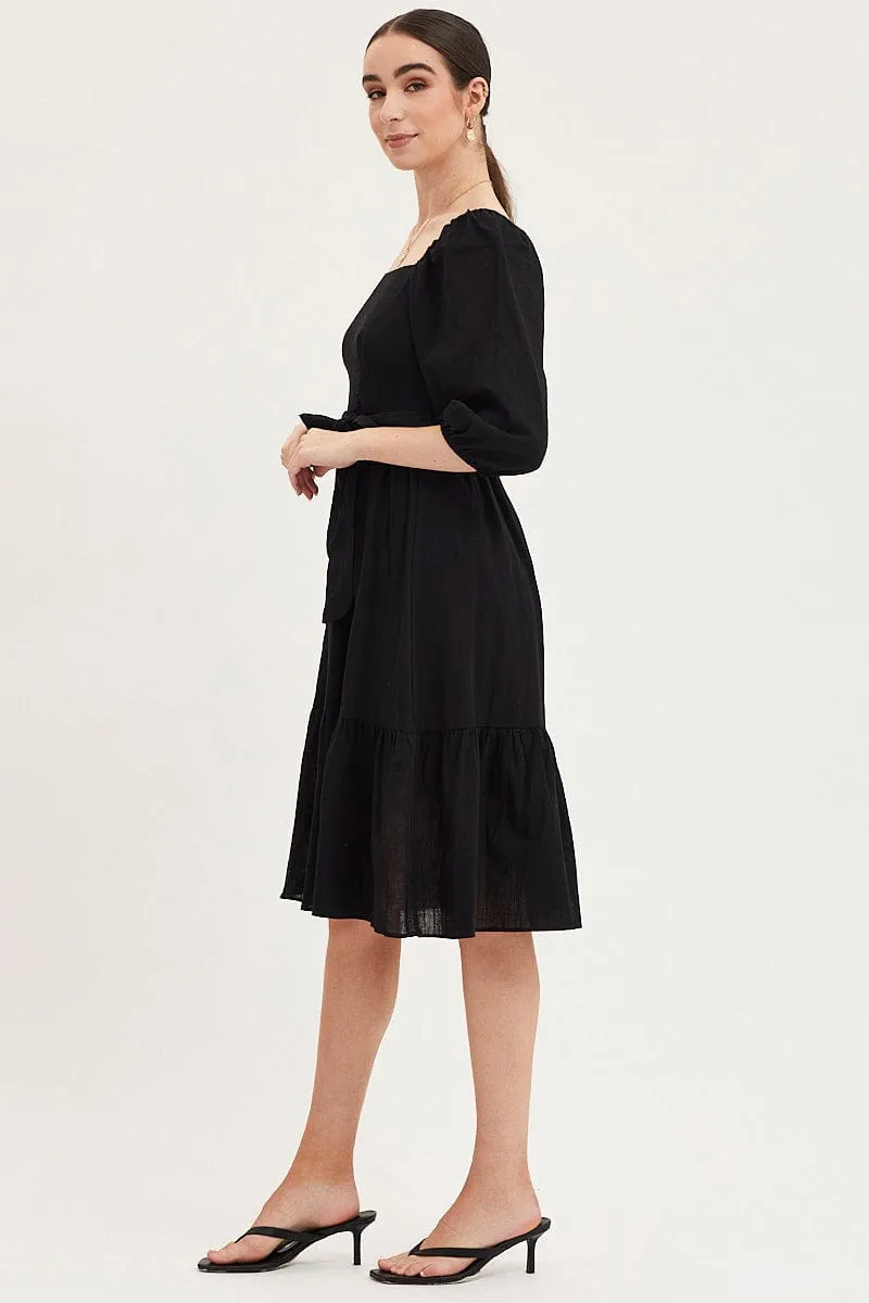 Perfect for layering or wearing on its own this dress adapts to any season natural fiber Black Dress Puff Sleeve Maxi
