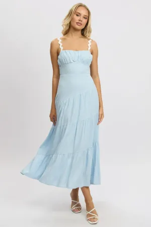 Blue Maxi Dress Tiered Ric Rac Brick Glow Cool Air