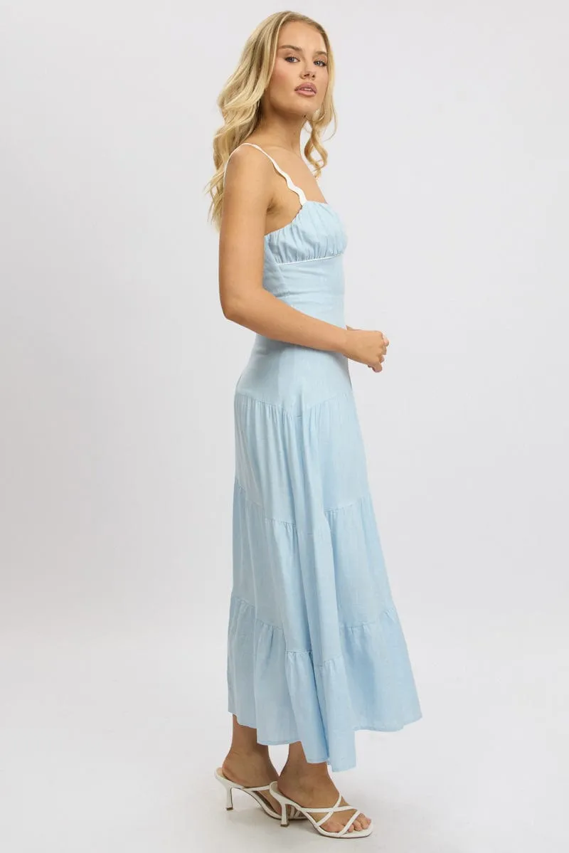 Blue Maxi Dress Tiered Ric Rac Casual yet chic floor-length dress