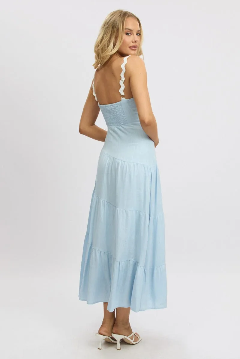 Blue Maxi Dress Tiered Ric Rac Vibrant boho dress