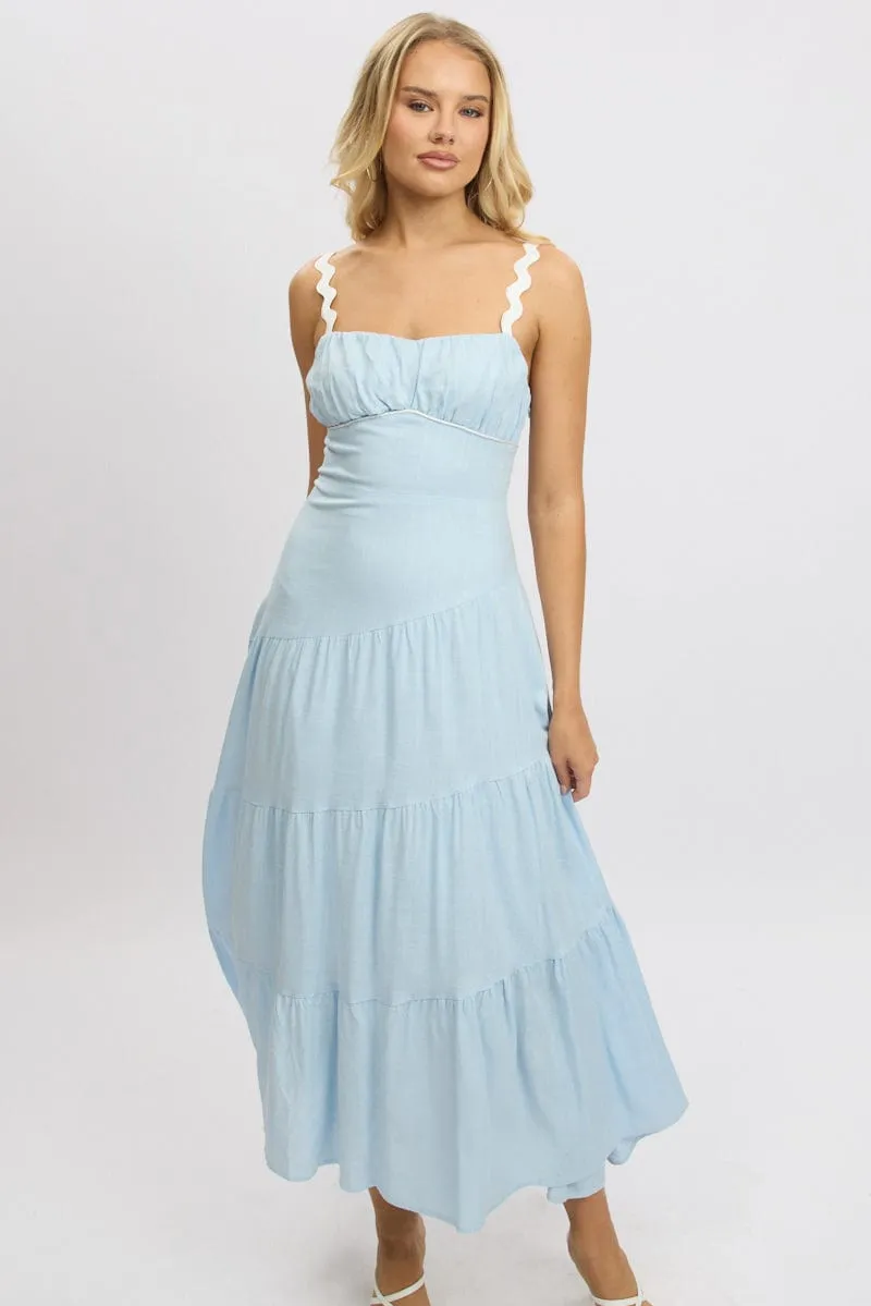 chiffon flow Blue Maxi Dress Tiered Ric Rac