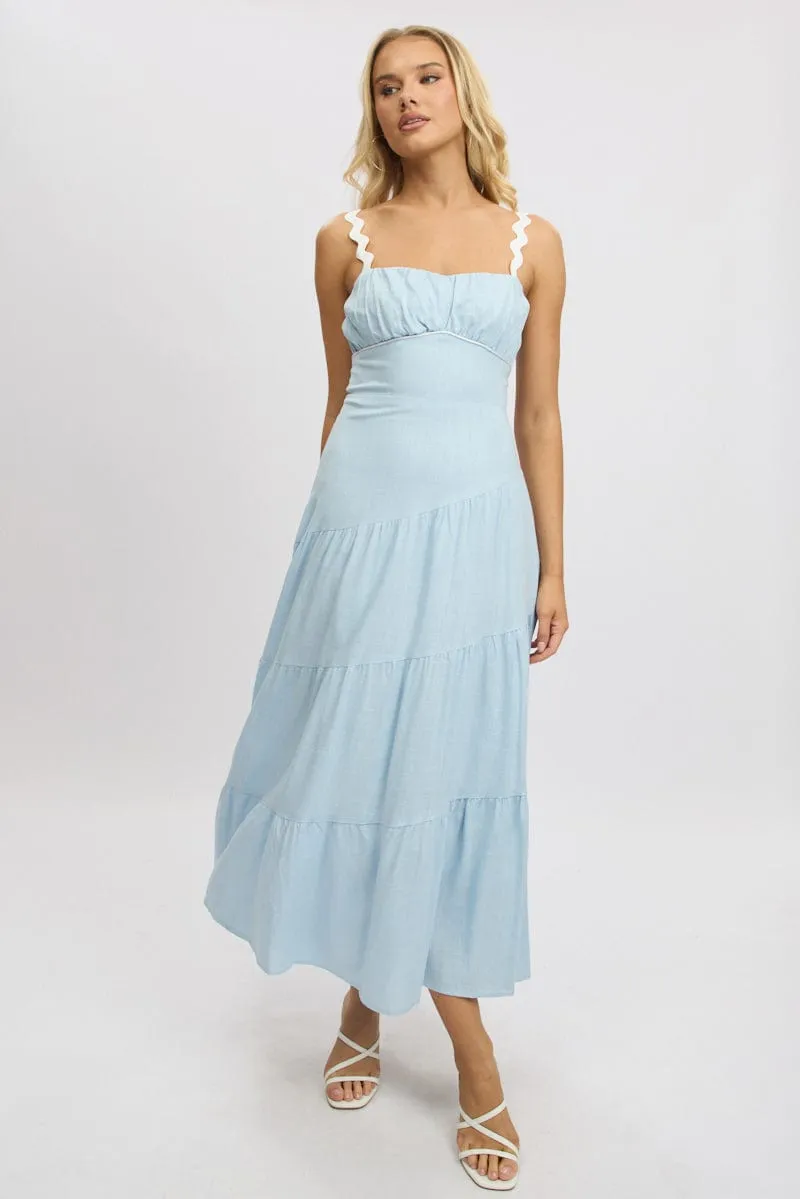 Blue Maxi Dress Tiered Ric Rac Dream Flow informal gathering