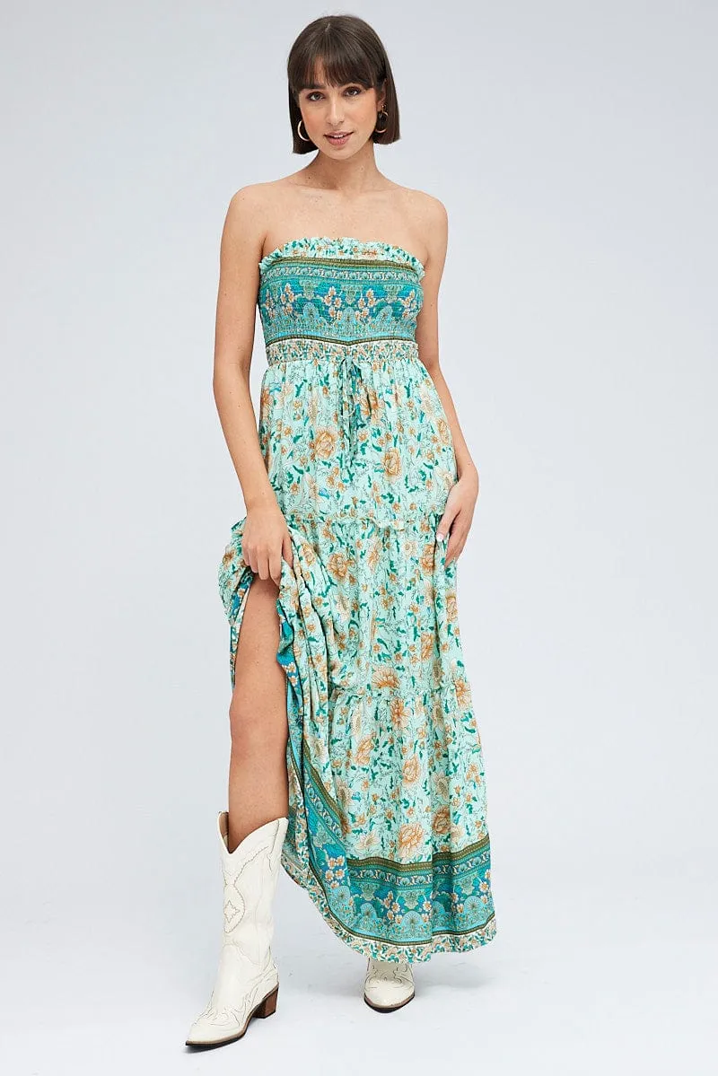 Boho Print Maxi Dress Bandeau Sun Dress This maxi dress offers the perfect combination of comfort and style for everyday wear