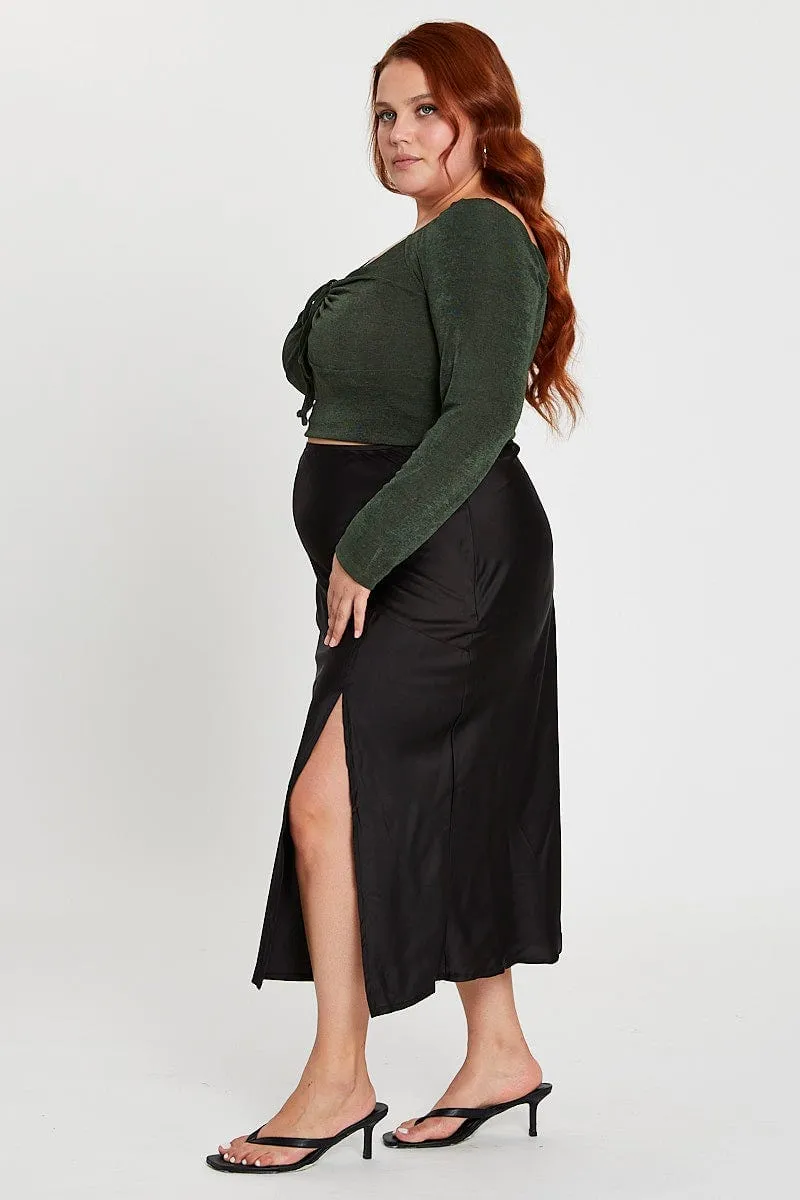 Black Midi Skirt Contoured Waist