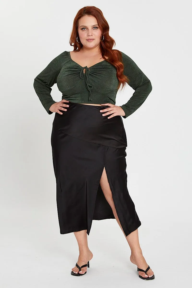 Black Midi Skirt Smooth Cut