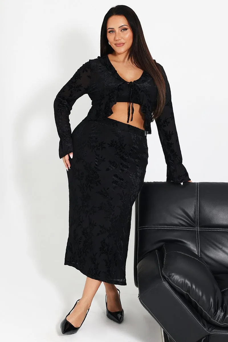 Black Stretch Burnout Bodycon Midi Skirt Style Vibes
