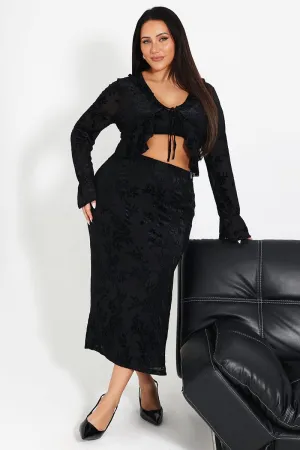 Black Stretch Burnout Bodycon Midi Skirt Style Vibes