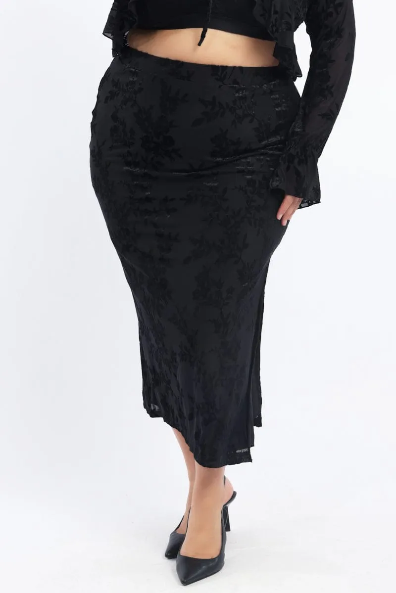 Black Stretch Burnout Bodycon Midi Skirt Smooth Look