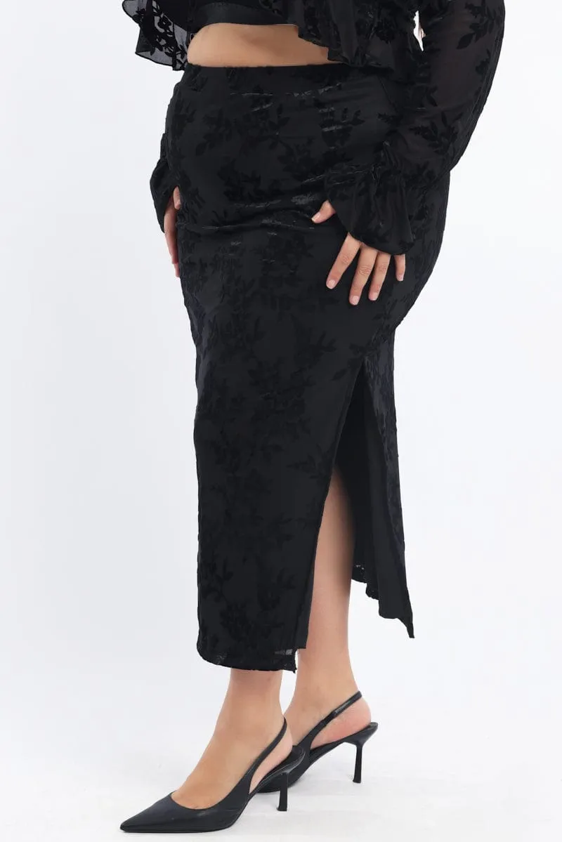 Black Stretch Burnout Bodycon Midi Skirt Fresh Energy All Day Fit