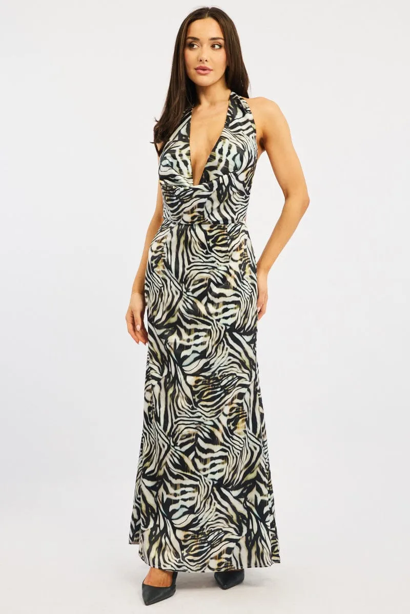 Black Animal Print Cowl Neck Maxi Dress This maxi dress combines a relaxed fit with an elegant look for a versatile wardrobe piece Spring Bloom