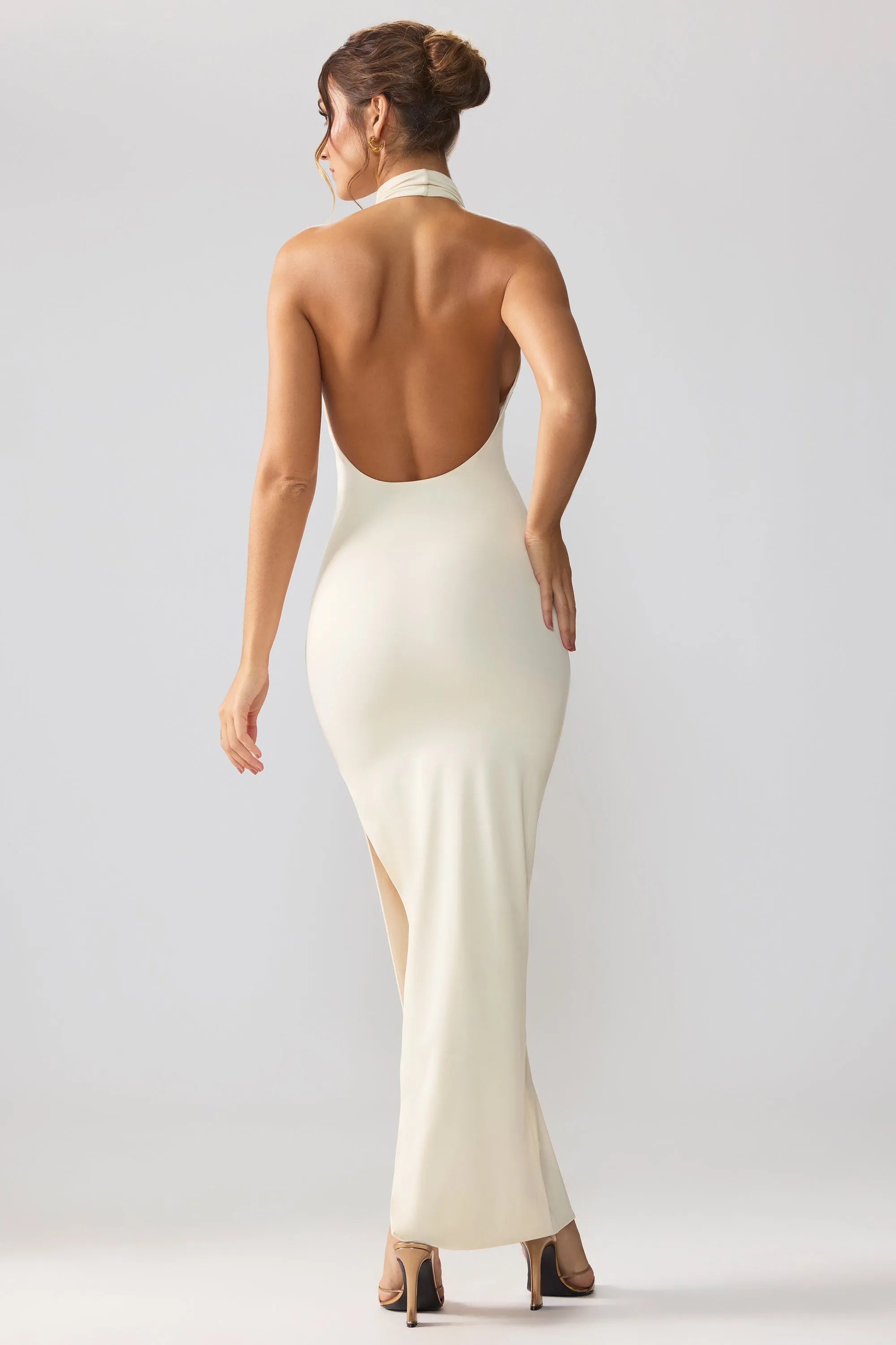 Blue Bay Premium Jersey Cowl Neck Backless Maxi Dress in Ivory