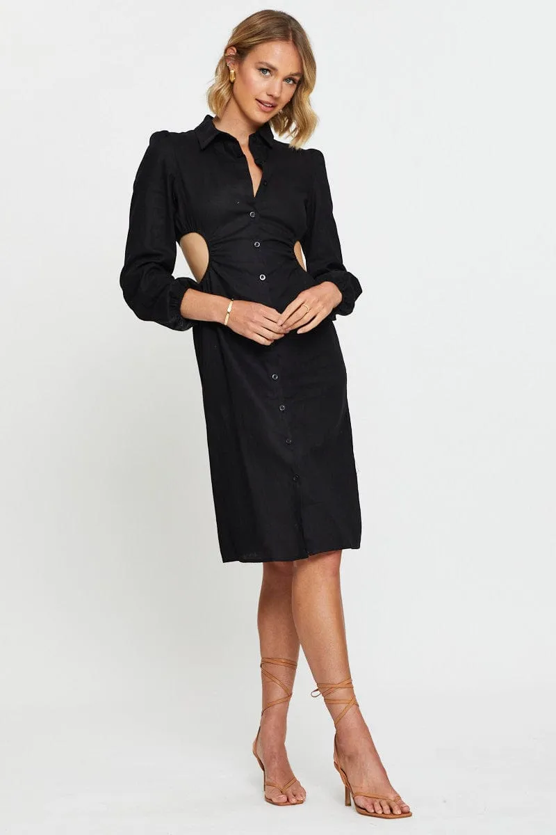 Black Mini Dress Long Sleeve Layer Glow Tropical Path