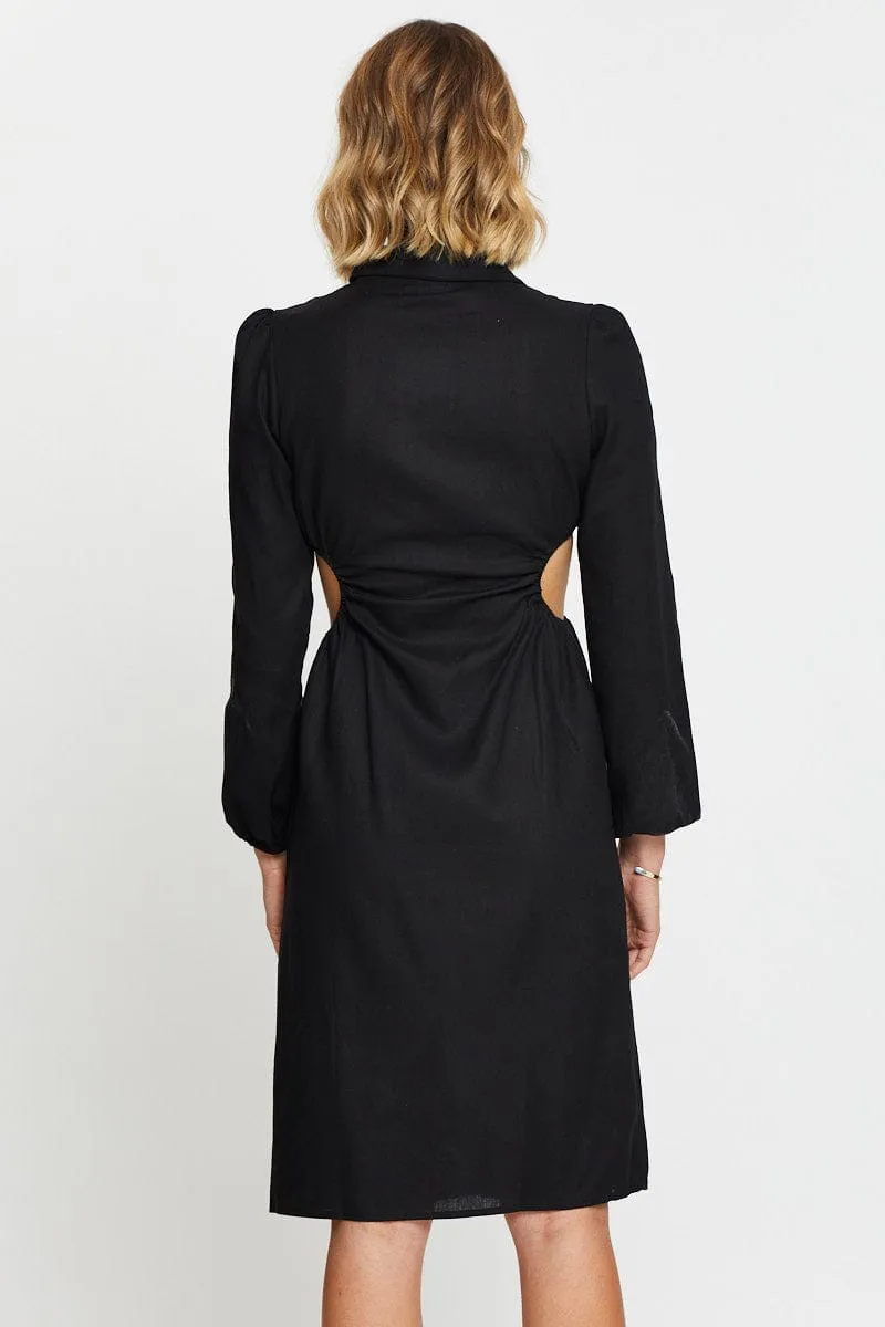 Leaf Glow With its sleek and chic design this dress is perfect for both casual and formal settings Black Mini Dress Long Sleeve