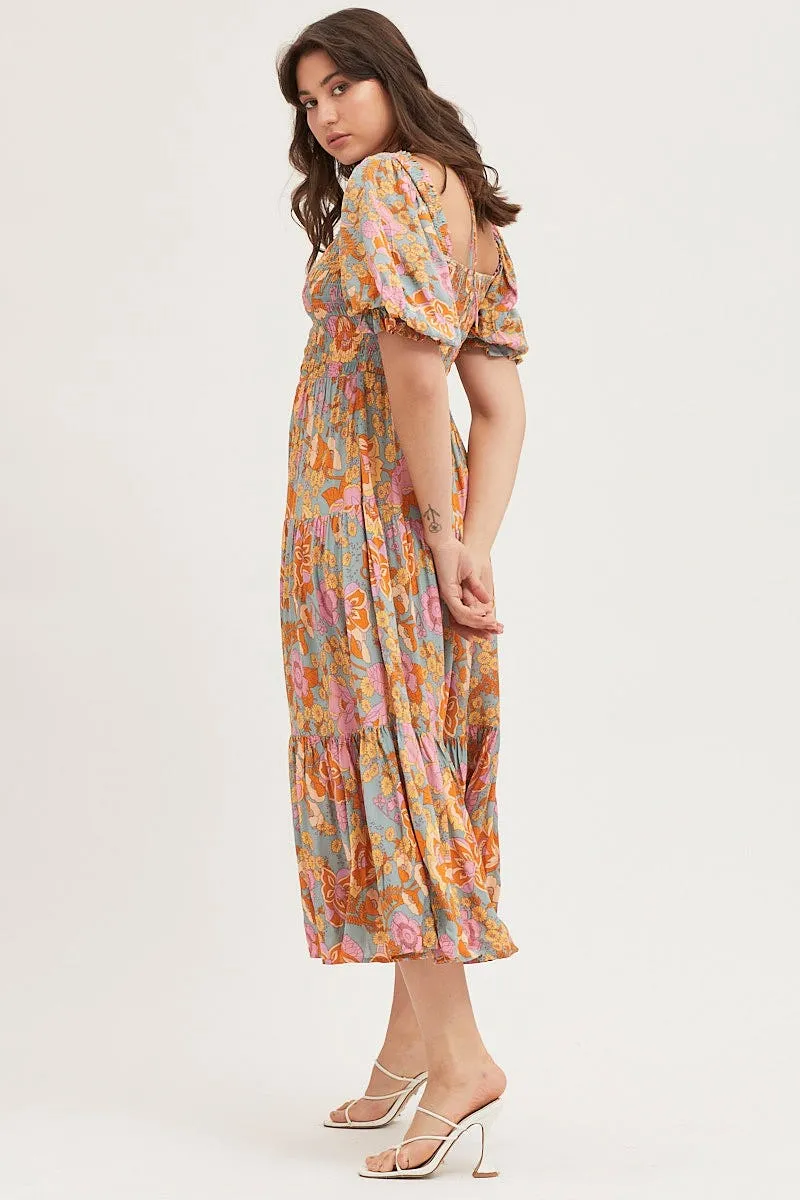 Drift Sand Luxurious evening party dress Print Maxi Dress Short Sleeve