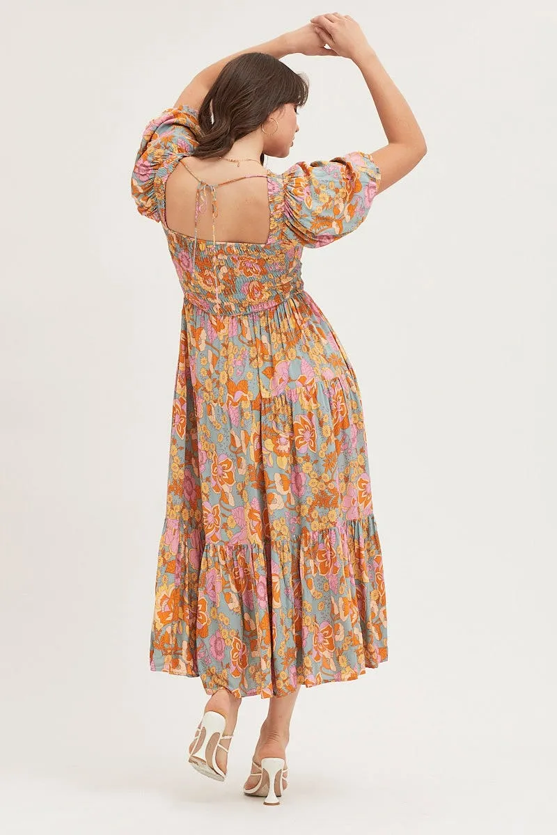 Jade Shine Print Maxi Dress Short Sleeve