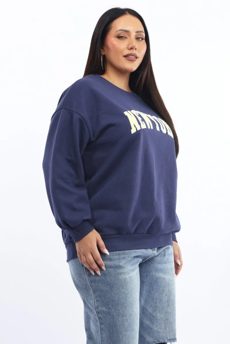 Easy Wear Popular Blue Sweatshirt Long Sleeve Crew Neck