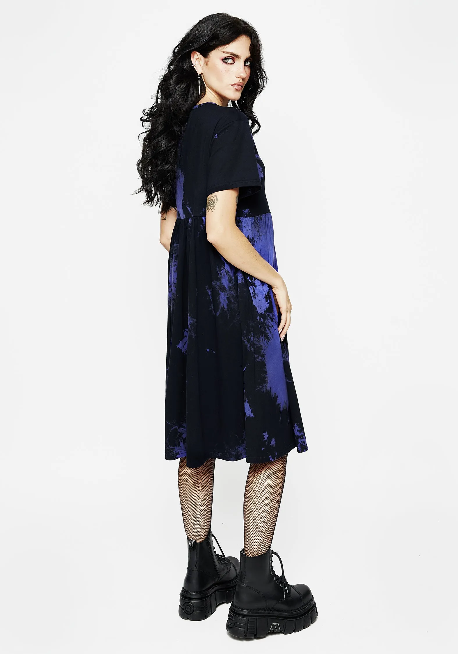 Purple Haze Midi Skater Dress Meadow Bloom Rose Garden