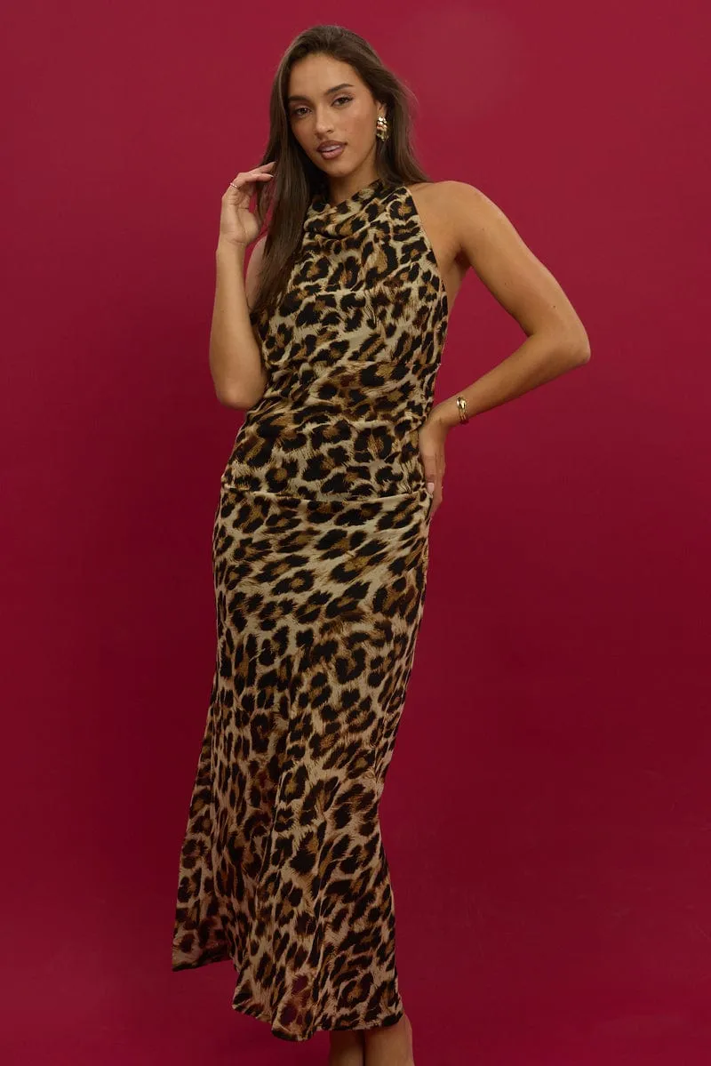 Story Wear Designed for versatility this maxi dress works for both formal and casual settings Brown Animal Print Maxi Dress Cowl Neck