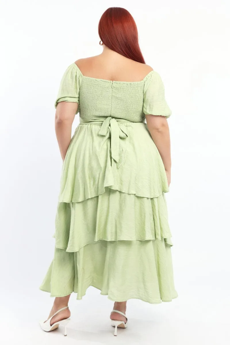 Green Layered Maxi Dress Short Sleeve Trendy Chic Wood Deck