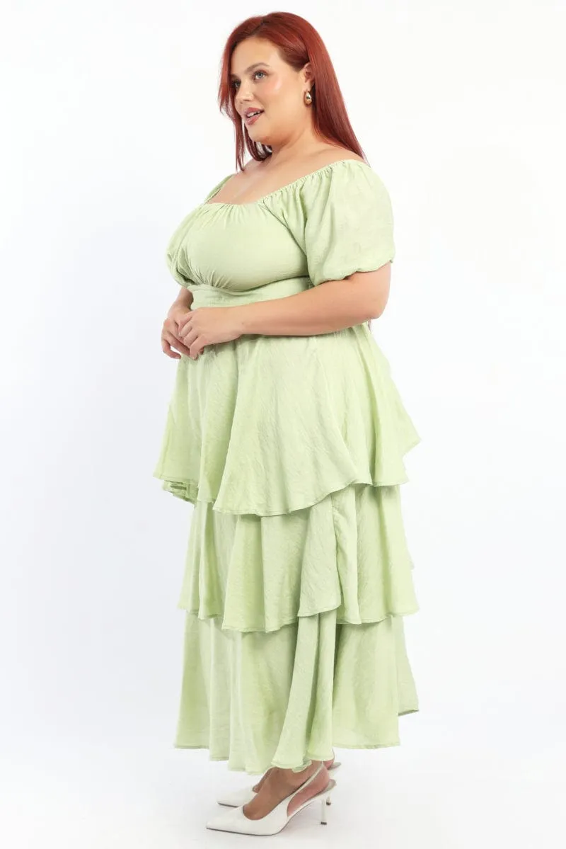 Green Layered Maxi Dress Short Sleeve Toast Time Comfy Look