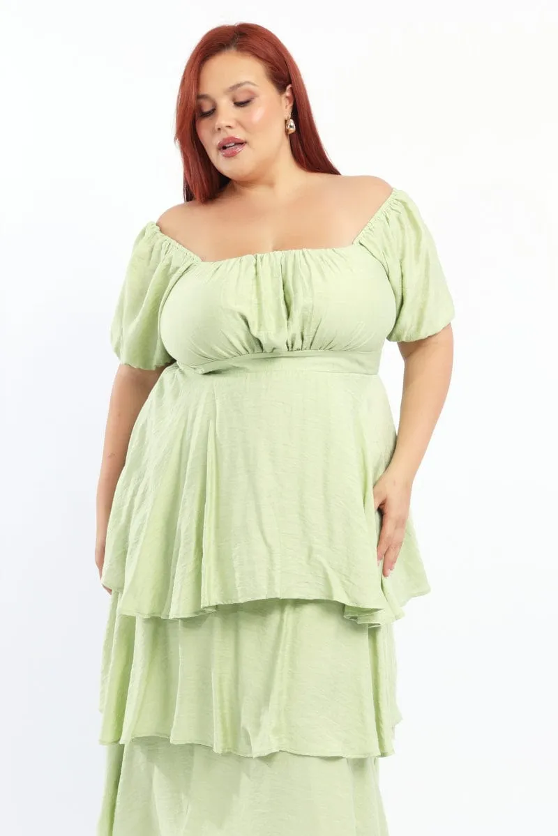 Green Layered Maxi Dress Short Sleeve Classic event dress
