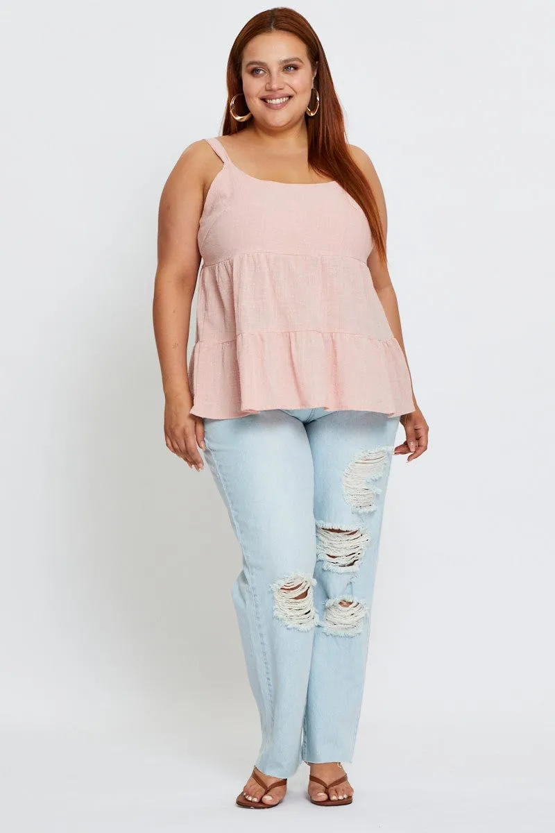 Ocean Air Pink Shell Top Sleeveless Tie Back Tie