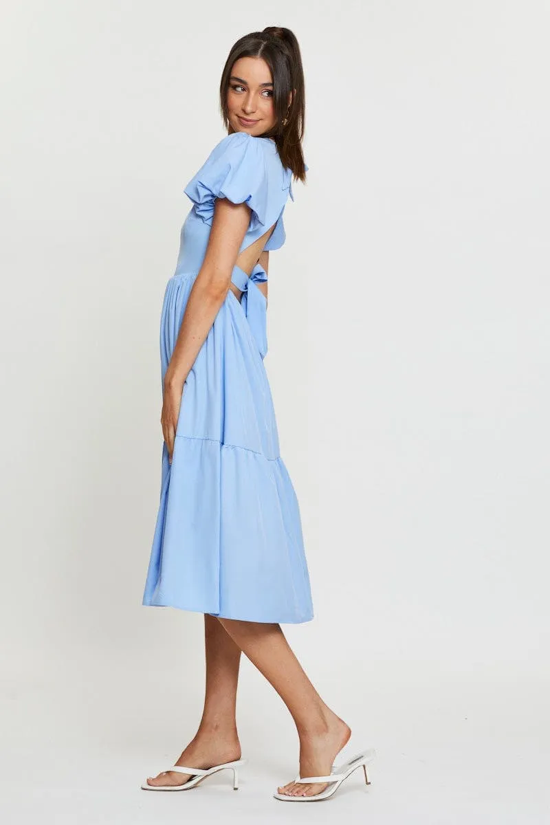Blue Midi Dress Short Sleeve Round Neck Square View The elegant design of this maxi dress adds a refined touch to your wardrobe without being overly complicated