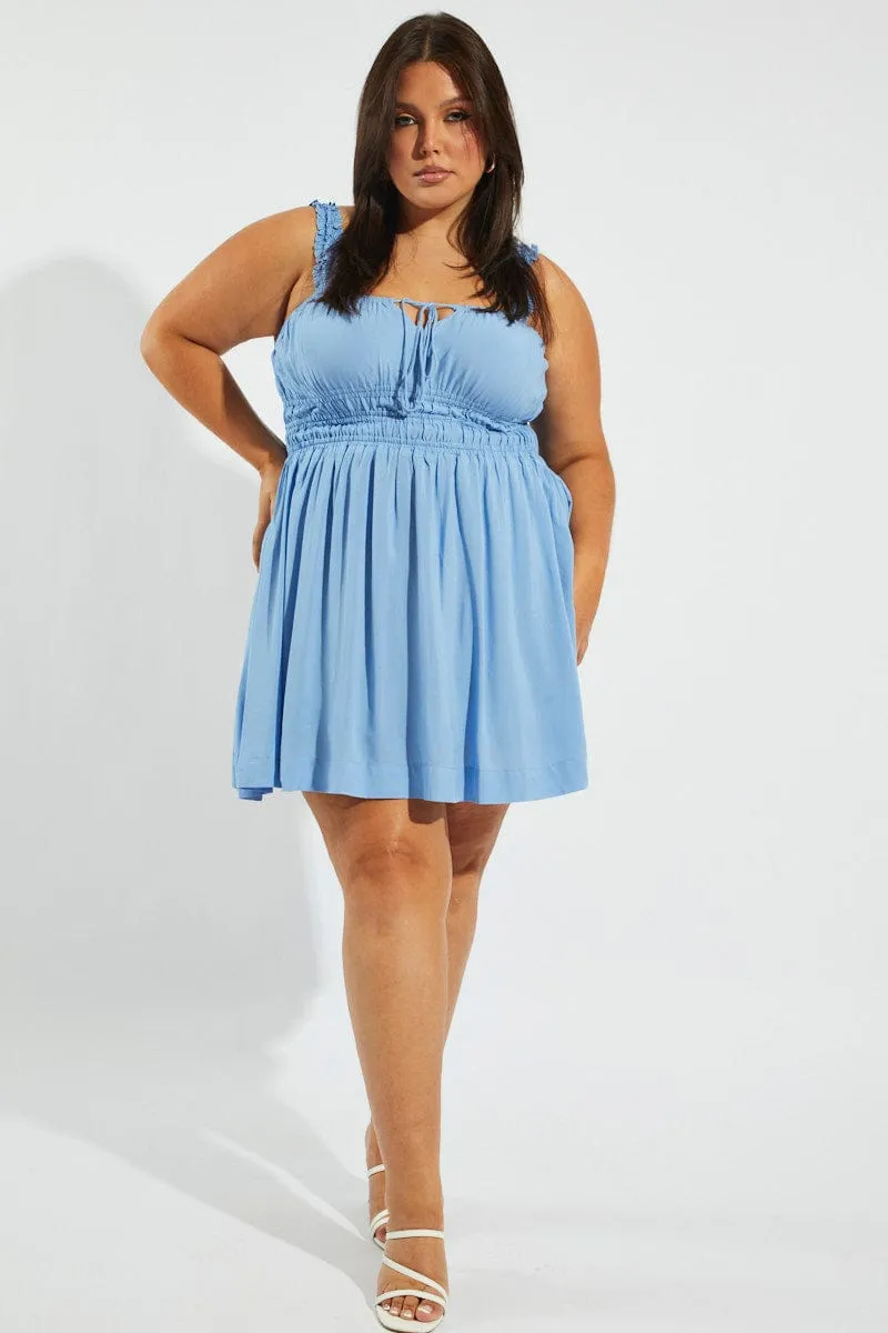 Style Beat Versatile Style Blue Tie Front Frill Strap Mini Dress