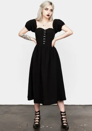 Mortem Midi Dress With Puff Sleeves Comfortable Layers Moon Beam