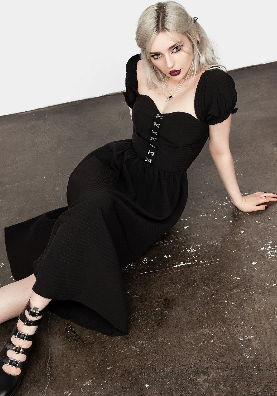 Mortem Midi Dress With Puff Sleeves Soft Flow