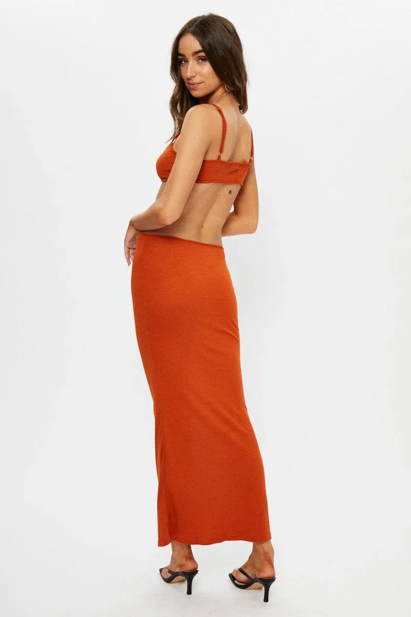 Brown Cut-Out Bodycon Maxi Dress Italian Ease