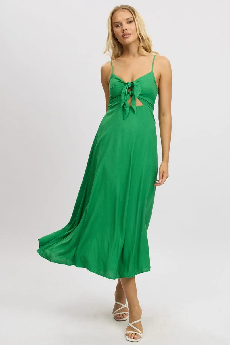 Green Maxi Dress Tie Detail Strappy Sail View White Peak