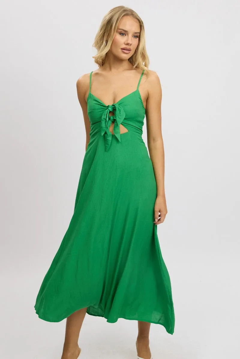 Green Maxi Dress Tie Detail Strappy Bohemian-inspired maxi Breezy formal outfit