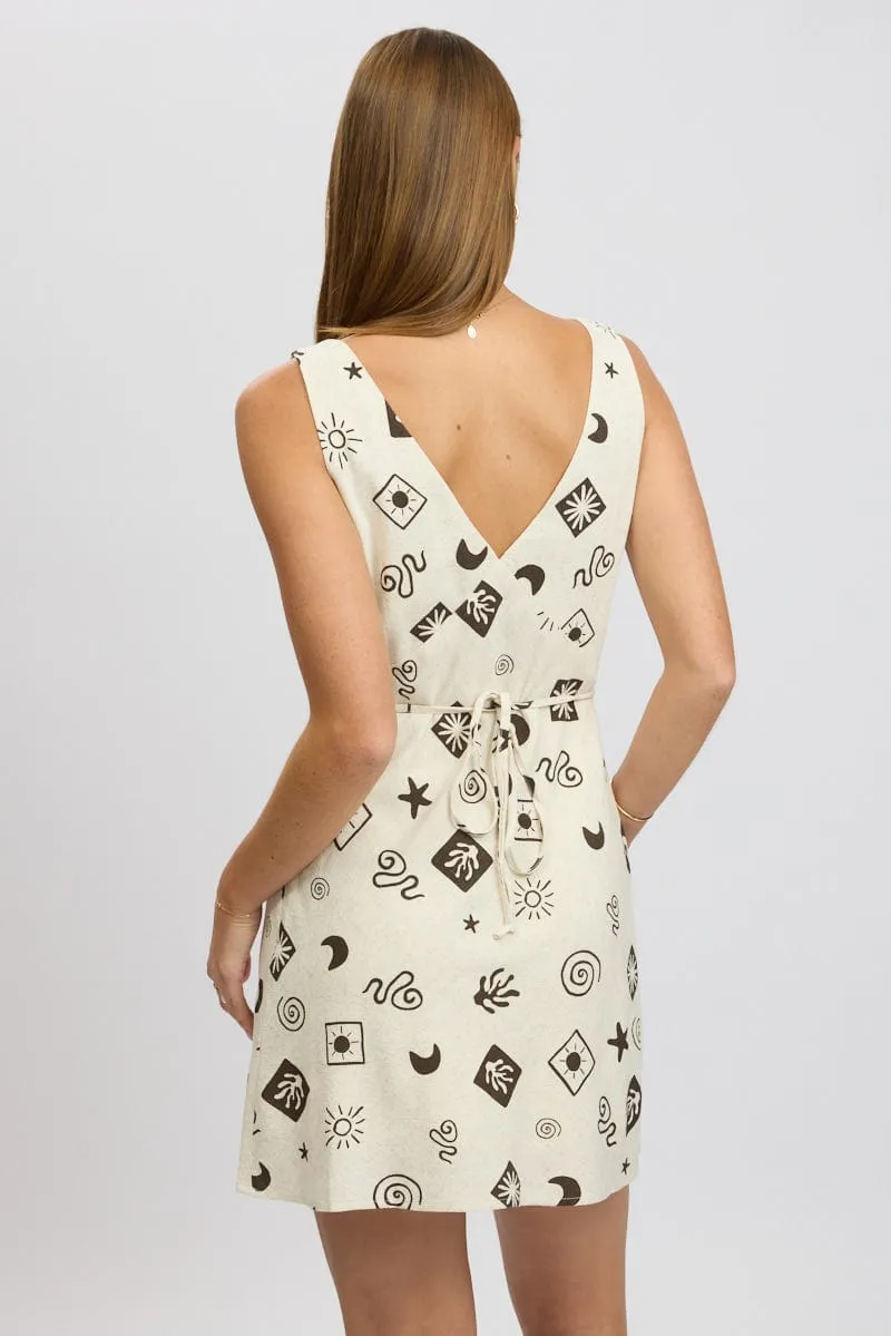 Edge Warm Edge Hot Beige Abstract A Line Mini Dress Sleeveless