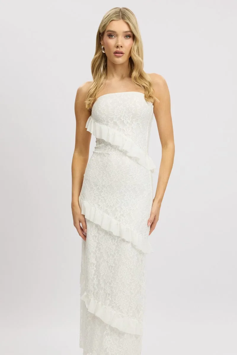 White Bodycon Dress Boob Tube Ruffle Midi Lace OekoTexCertified Soft Jacket