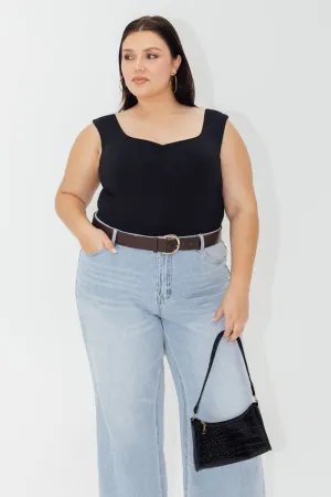 Summer Glow Black Bodysuit Sweetheart Neck Supersoft