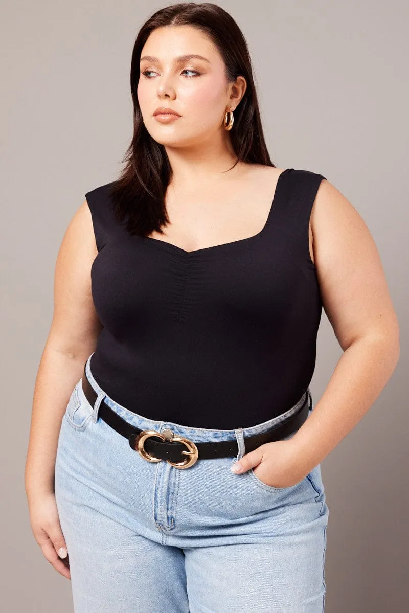 Black Bodysuit Sweetheart Neck Supersoft Wave Core SmoothEdging