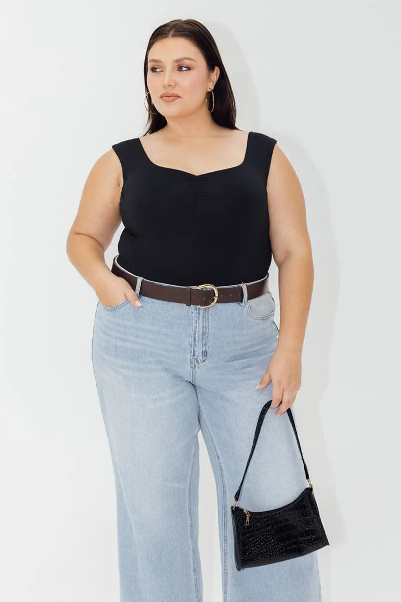Summer Glow Black Bodysuit Sweetheart Neck Supersoft