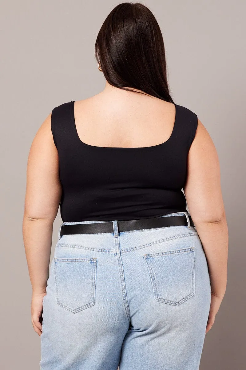 StretchableFabric Black Bodysuit Sweetheart Neck Supersoft