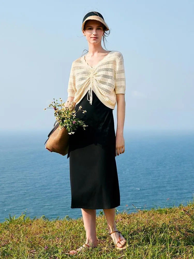 V-Neck Hollowed-Out Blouse And Spaghetti Strap Dress Two-Piece Set Canyon Walk Desk To Dinner