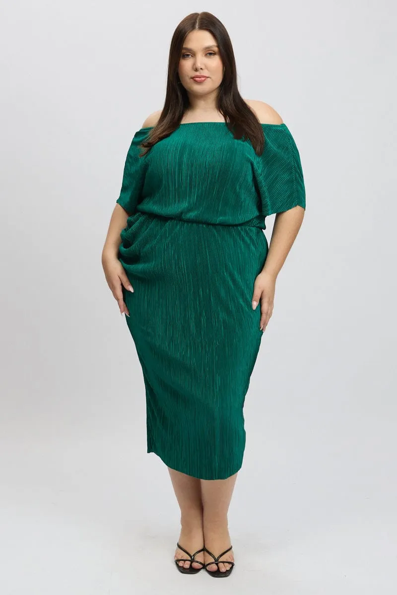 Green Asymmetric Plisse Midi Dress Flattering Layers Sophisticated Look